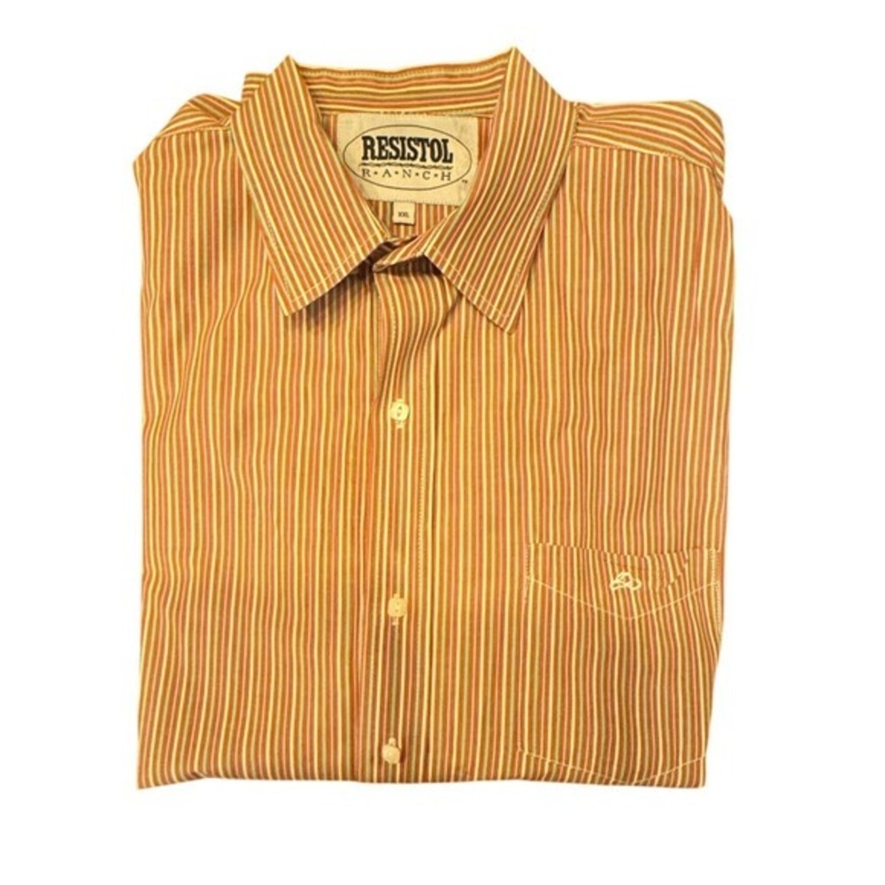Resistol Ranch Western Shirt Men's XXL Orange Green Stripe Button Down Cowboy